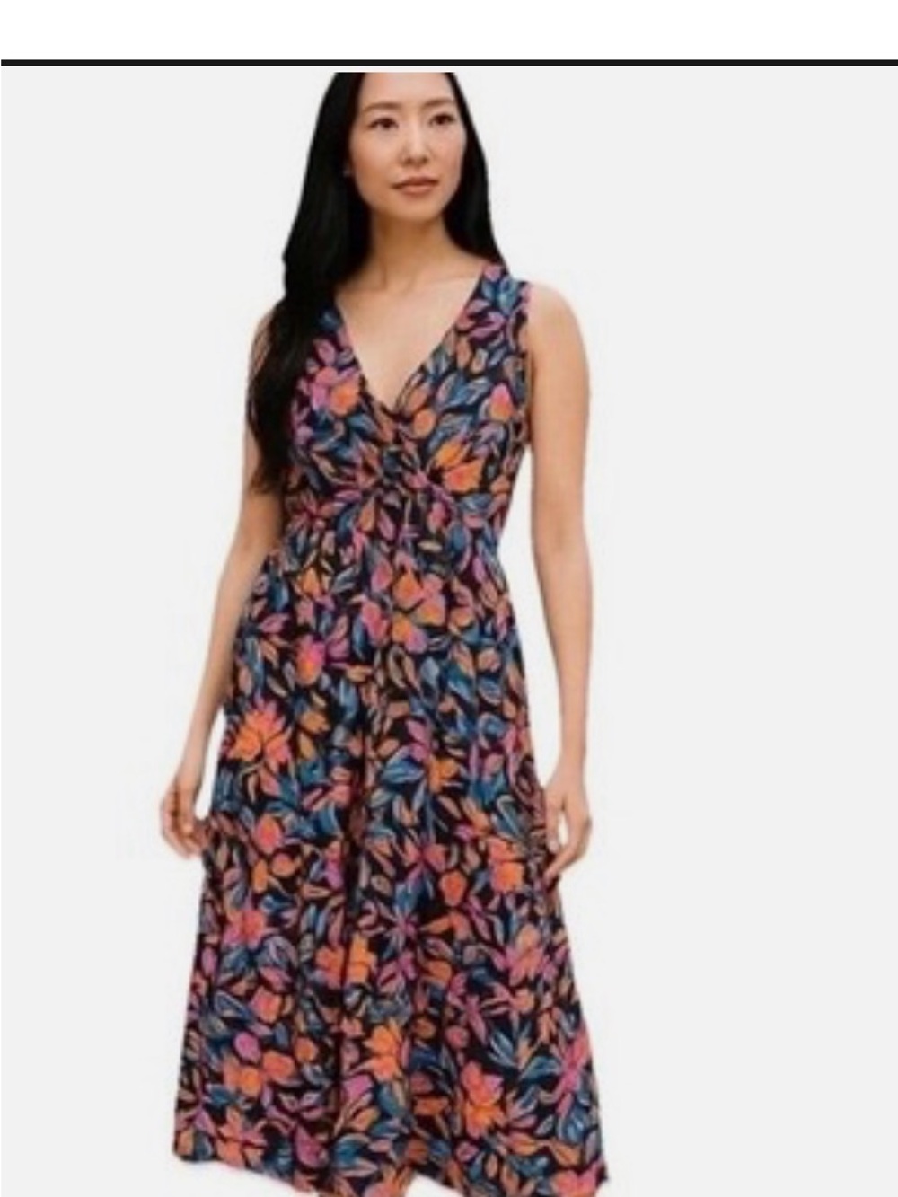 French Connection Floral 100% Cotton Twist Front Sleeveless Maxi Dress Large